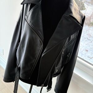 Black Faux Leather Moto Jacket - Women's